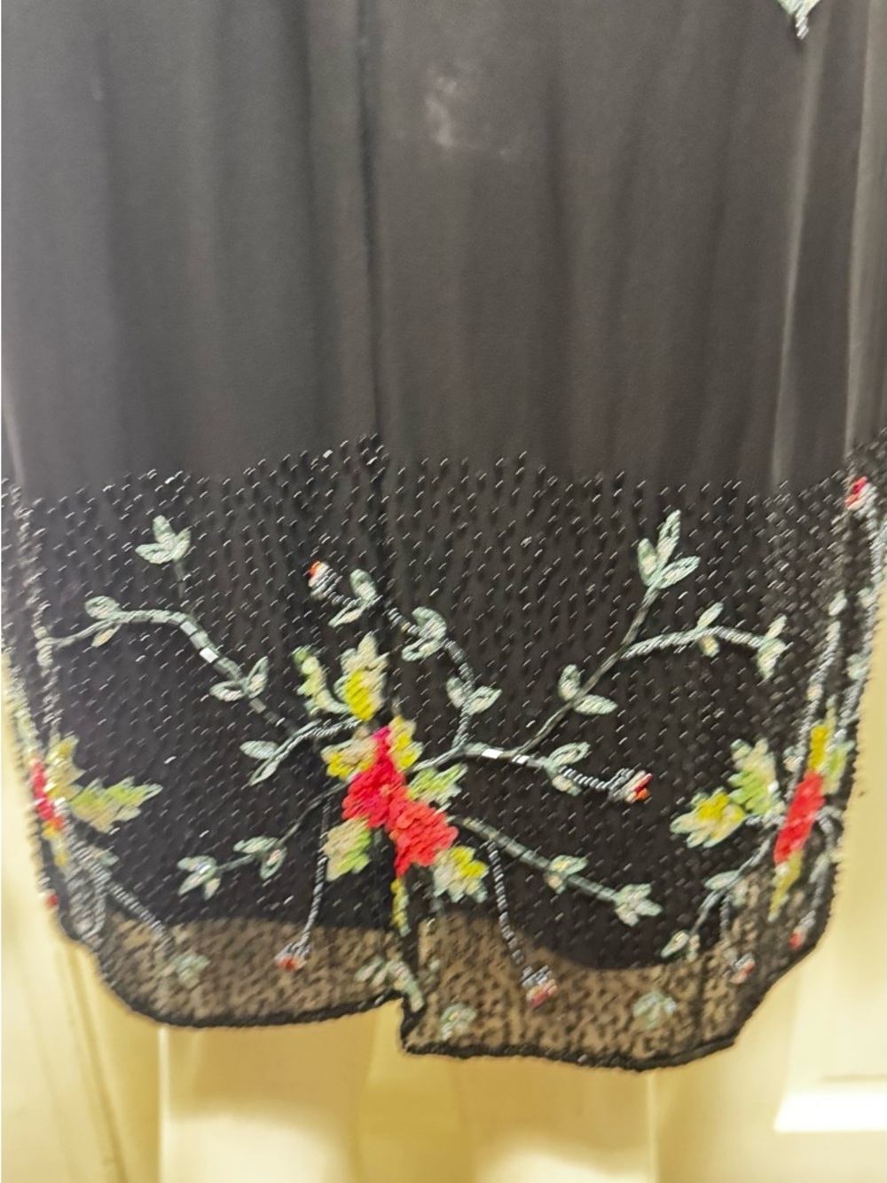 Vintage CACHE Black Midi Slip FORMAL Pink Floral Embroidery dress Sz 8 A - Picture 7 of 11